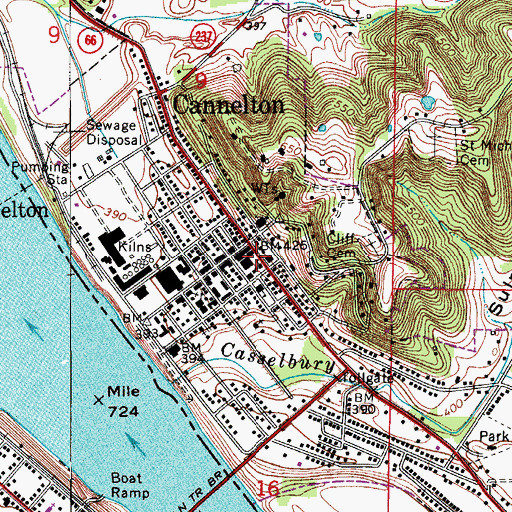 Topographic Map of Cannelton Volunteer Fire Department, IN
