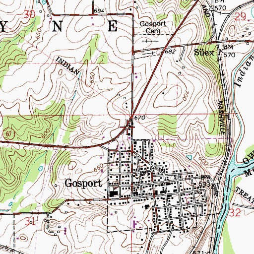 Topographic Map of Wayne Harrison and Montgomery Fire Department, IN