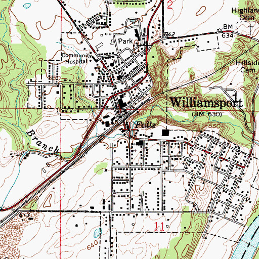 Topographic Map of Williamsport Volunteer Fire Department Station 2, IN