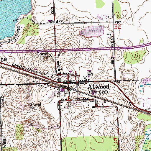 Topographic Map of Atwood Volunteer Fire Department, IN