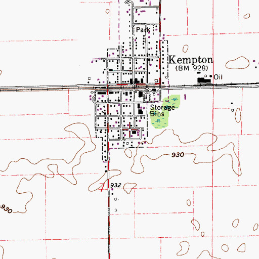 Topographic Map of Kempton Fire and Rescue Department, IN