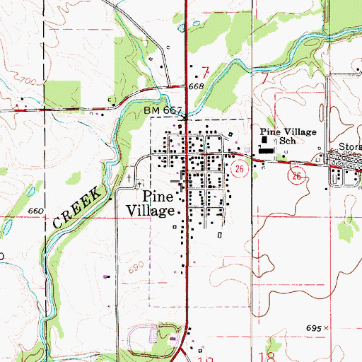 Topographic Map of Pine Village Volunteer Fire Department and Rescue, IN