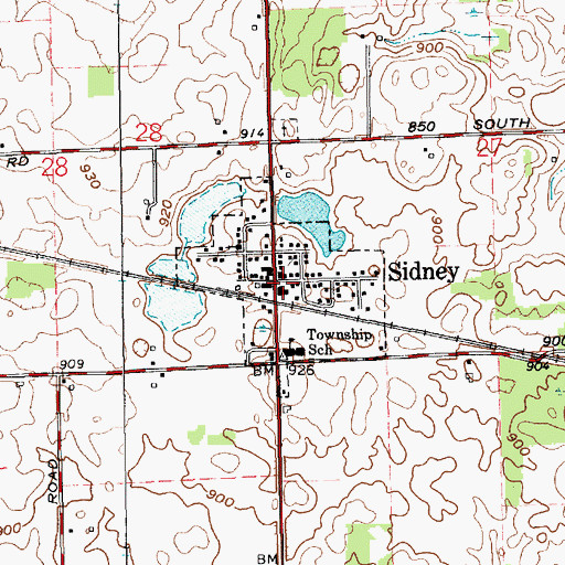 Topographic Map of Sidney - Jackson Township Volunteer Fire Department, IN