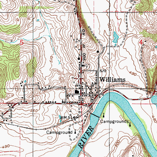 Topographic Map of Williams Volunteer Fire Department, IN