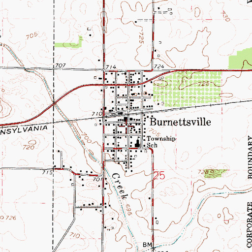 Topographic Map of Burnettsville Volunteer Fire Department, IN