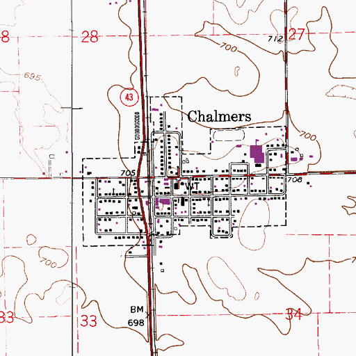 Topographic Map of Chalmers Community Volunteer Fire Department, IN
