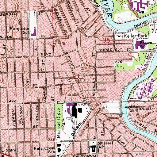 Topographic Map of South Bend Fire Department Station 7, IN