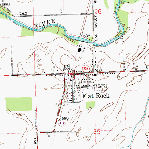 Topographic Map of Flat Rock Volunteer Fire Department, IN