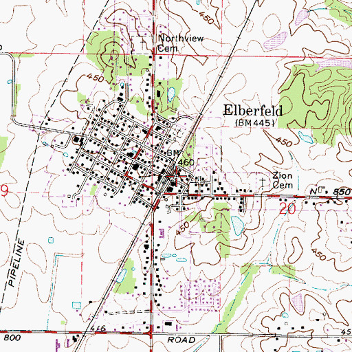 Topographic Map of Elberfeld Volunteer Fire Department, IN