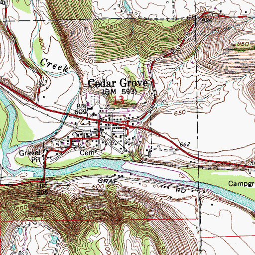Topographic Map of Cedar Grove Volunteer Fire Department, IN
