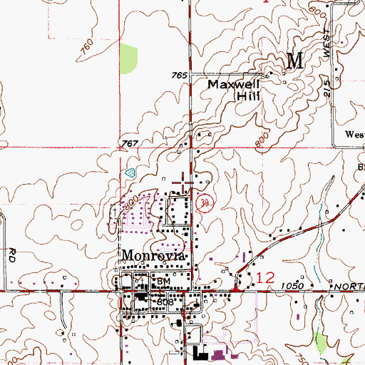 Topographic Map of Monroe Township Volunteer Fire Department, IN