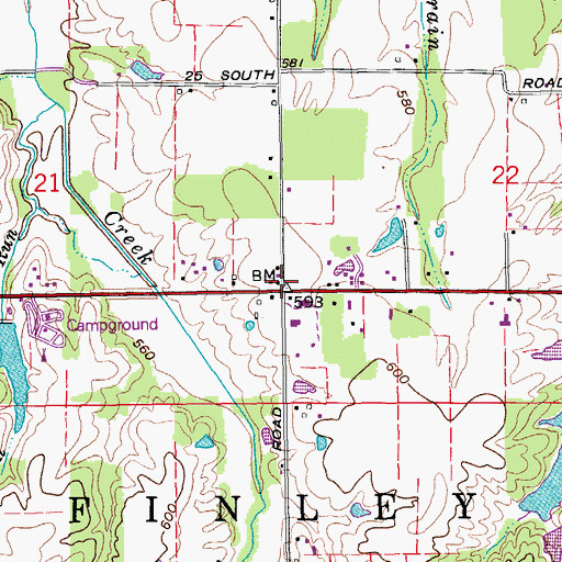 Topographic Map of Finley Township Volunteer Fire Department, IN