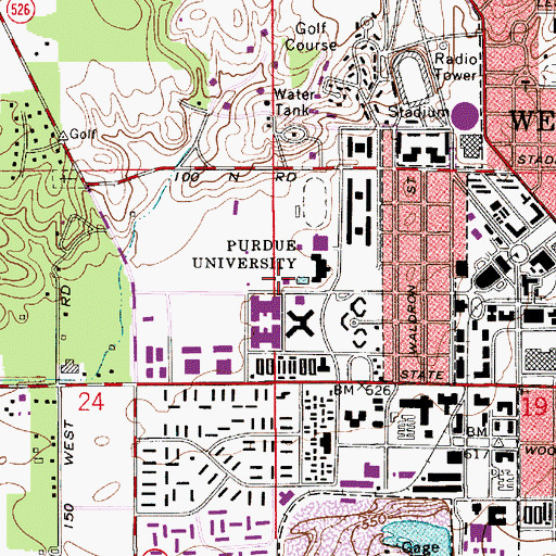 Topographic Map of Purdue University Fire Department, IN