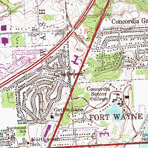 Topographic Map of Fort Wayne Fire Department Station 13, IN