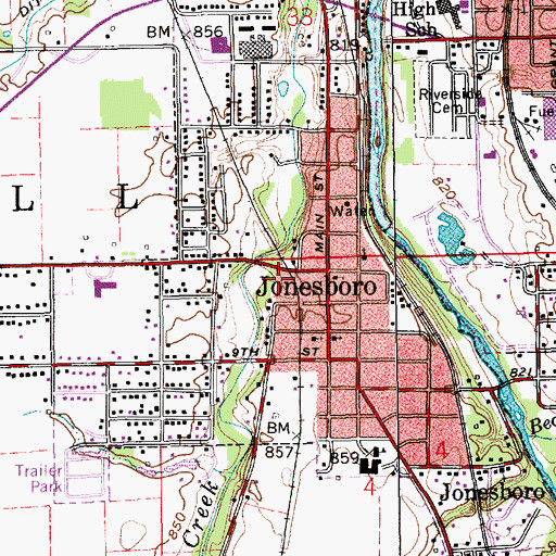 Topographic Map of Jonesboro Volunteer Fire Department, IN