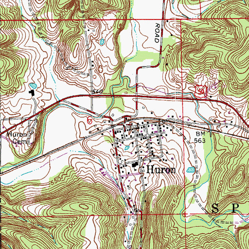 Topographic Map of Huron Volunteer Fire Department, IN