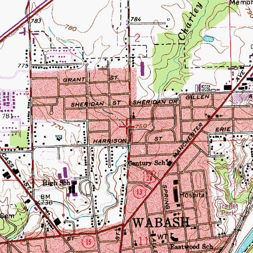 Topographic Map of Wabash Fire Department North Station, IN