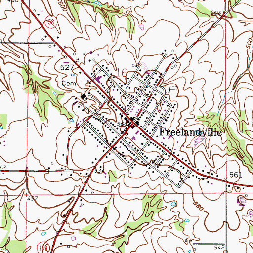 Topographic Map of Freelandville Volunteer Fire Department, IN