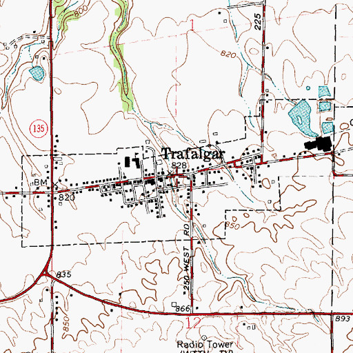 Topographic Map of Trafalgar Volunteer Fire Department, IN