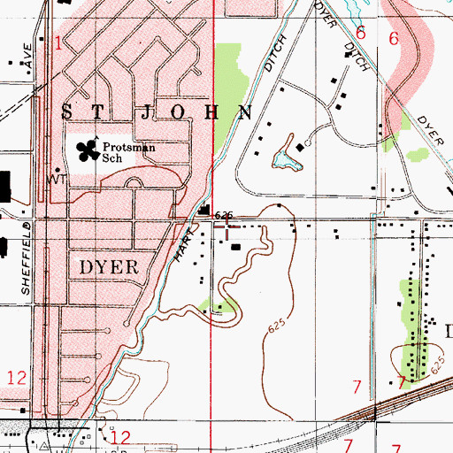 Topographic Map of Dyer Volunteer Fire Department Station 2, IN