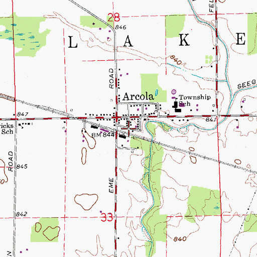 Topographic Map of Arcola Volunteer Fire Department, IN