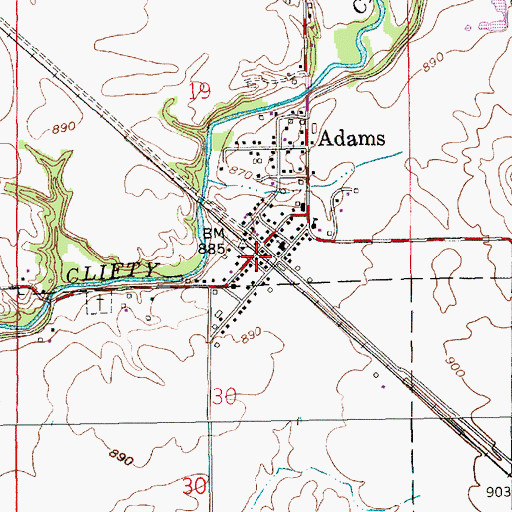 Topographic Map of Adams Township Volunteer Fire Department, IN