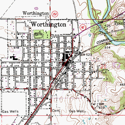 Topographic Map of Worthington - Jefferson Volunteer Fire Department, IN