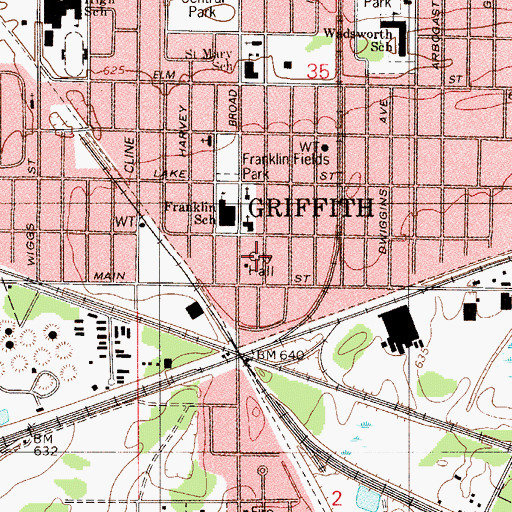 Topographic Map of Griffith Fire Department, IN