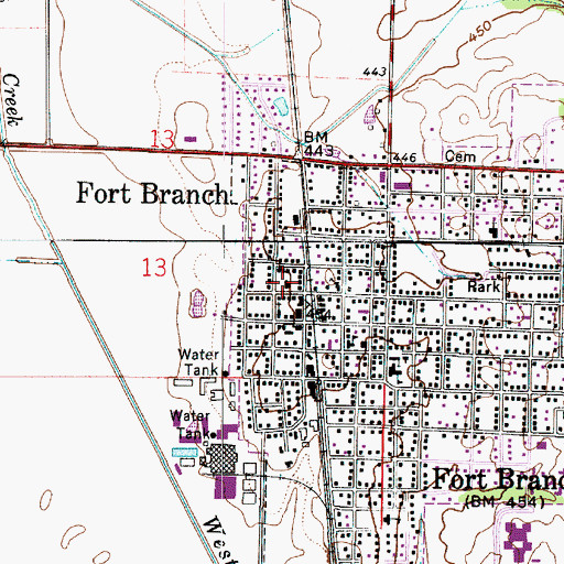 Topographic Map of Fort Branch - Union Township Volunteer Fire Department, IN