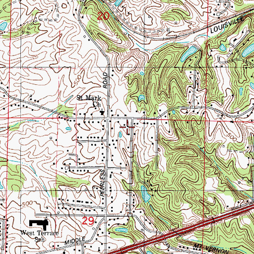Topographic Map of Perry Township Volunteer Fire Department Station 2, IN