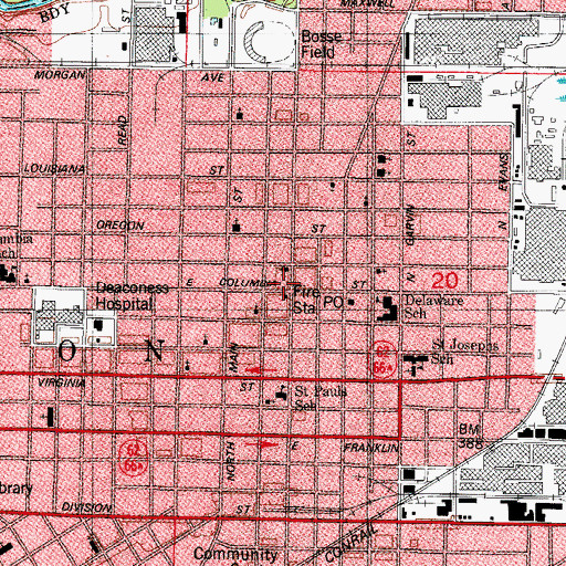 Topographic Map of Evansville Fire Department Station 10, IN
