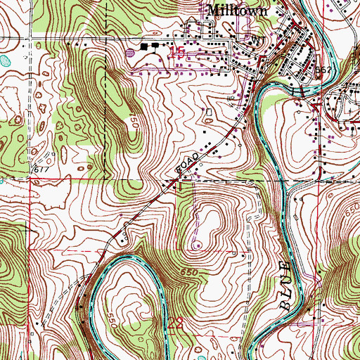 Topographic Map of Milltown Volunteer Fire Department, IN