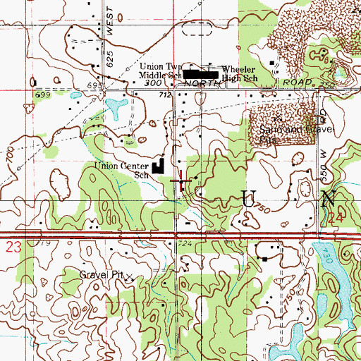Topographic Map of Union Township Volunteer Fire and Rescue Station 2, IN