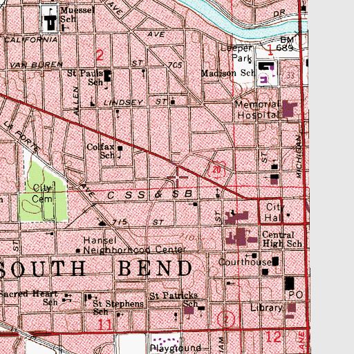 Topographic Map of South Bend Fire Department Station 2, IN