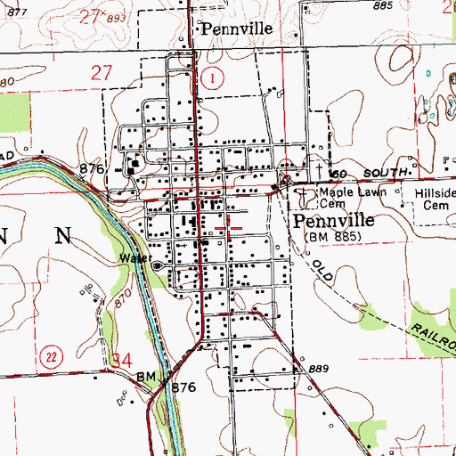 Topographic Map of Pennville Volunteer Fire Department, IN