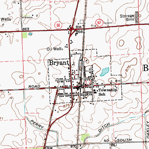 Topographic Map of Bryant Volunteer Fire Department, IN