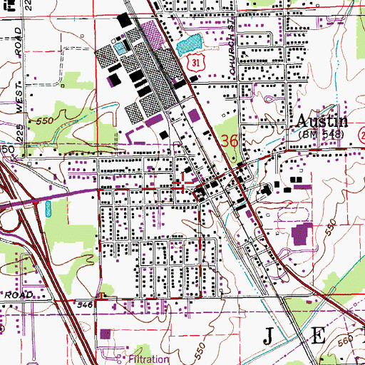 Topographic Map of Jennings Township Volunteer Fire Department, IN