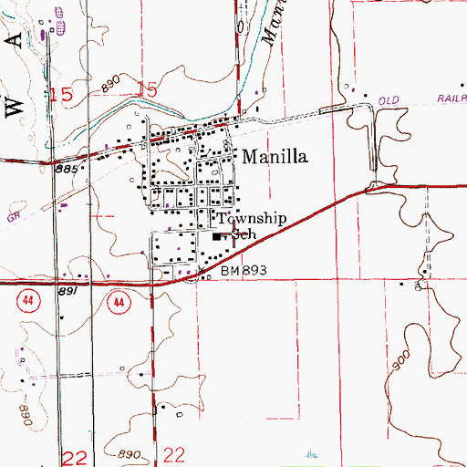 Topographic Map of Manilla Volunteer Fire Department, IN