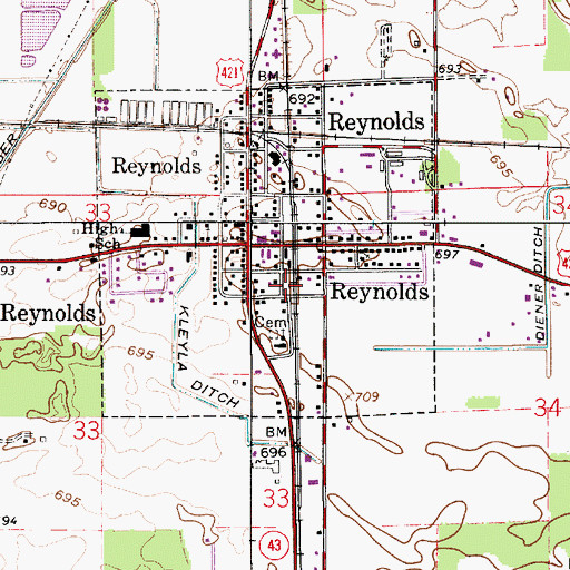 Topographic Map of Honey Creek Township Volunteer Fire Department, IN