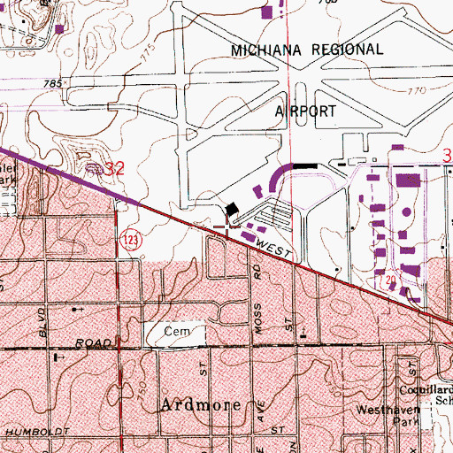 Topographic Map of Saint Joseph County Airport Authority Department of Public Safety Fire Station, IN