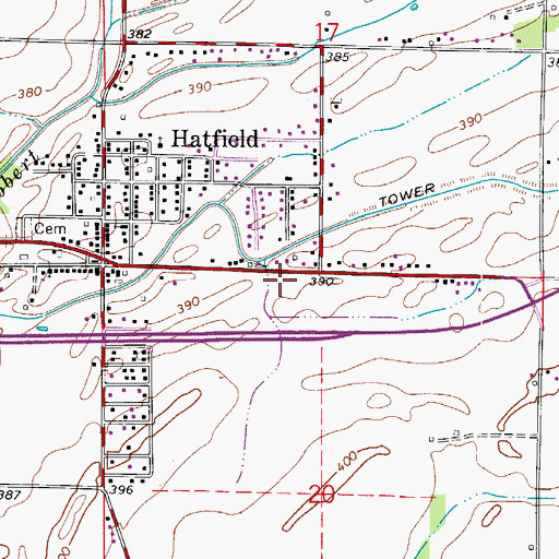 Topographic Map of Hatfield Fire Department, IN