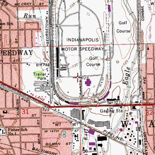 Topographic Map of Indianapolis Motor Speedway Fire Department, IN