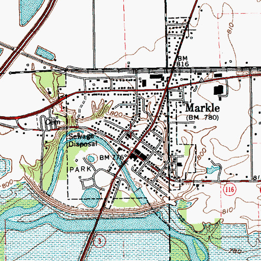 Topographic Map of Markle Volunteer Fire and Rescue, IN