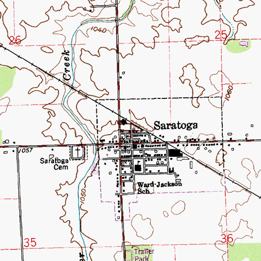 Topographic Map of Ward Township Volunteer Fire Department, IN