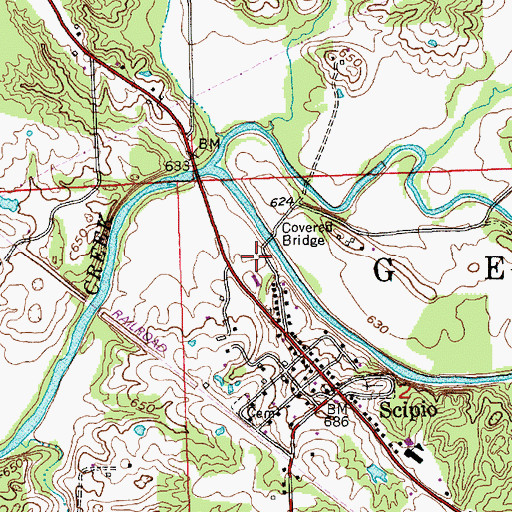 Topographic Map of Scipio - Geneva Township Fire Department, IN