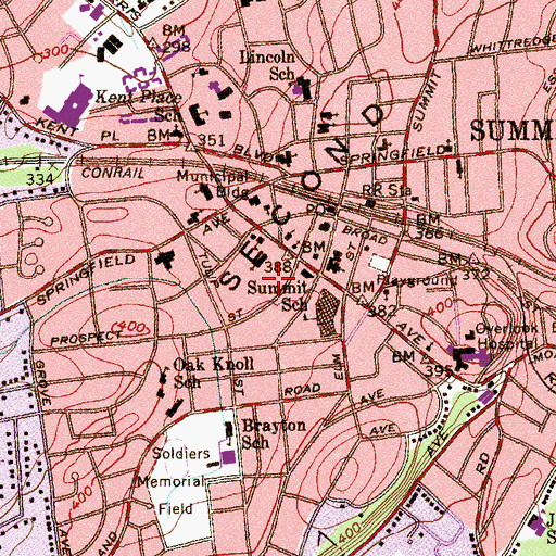 Topographic Map of Summit Oaks Hospital, NJ