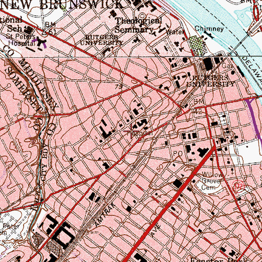 Topographic Map of Childrens Specialized Hospital at New Brunswick, NJ