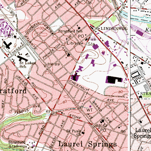 Topographic Map of Kennedy Memorial Hospital, NJ
