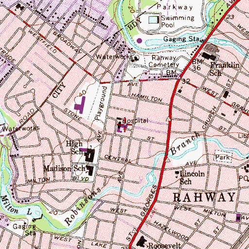 Topographic Map of Kindred Hospital New Jersey - Rahway, NJ