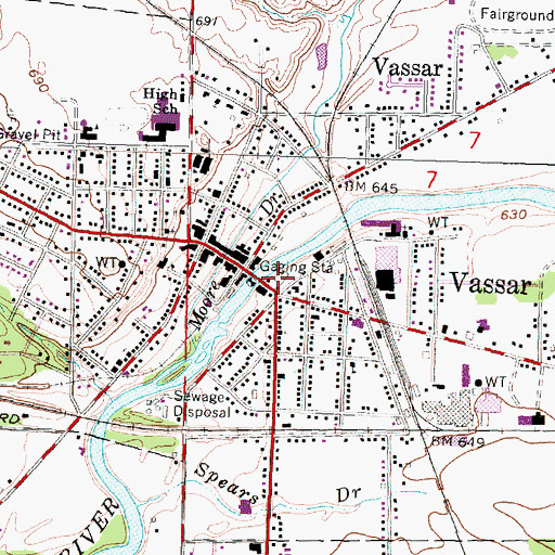 Topographic Map of Vassar Police Department, MI